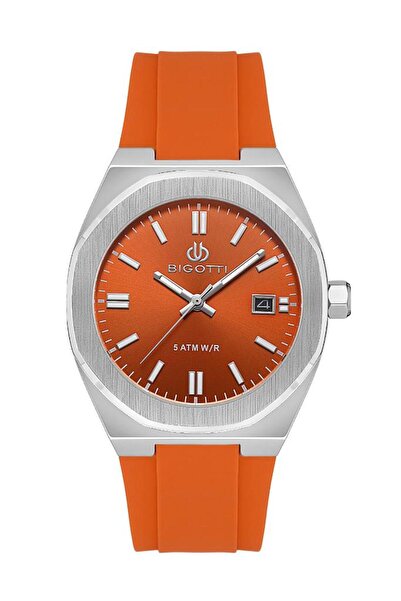 Bigotti Bg.1.10536-4 Silicone Cord Steel Plated Orange Men's Wristwatch