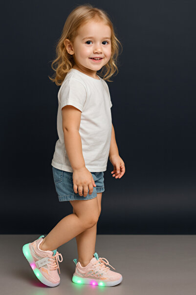 Bebelul Ροζ πάνινα παπούτσια με πολύχρωμες ρίγες και φώτα