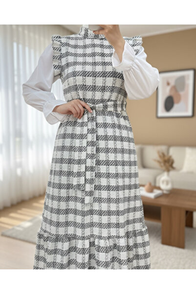 HİJABAYA Gilet Tweed cu mâneci cu volane și curea