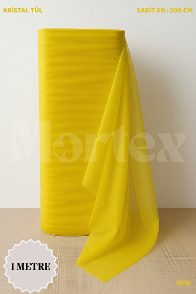 Mortex Sarı Kristal Tül Boy 1 MT En Sabit 3 MT Nişan, Kına, Düğün, Bohça, Kap...