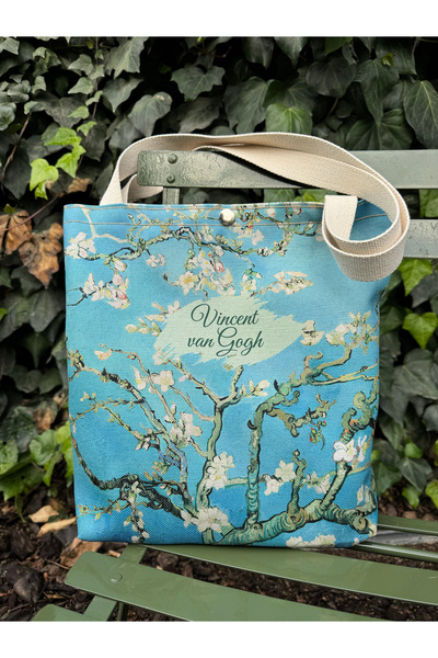 pamukcanta Vincent Van Gogh Badem Çiçeği Kanvas Bez Çanta Yıkanabilir Metal Ç...