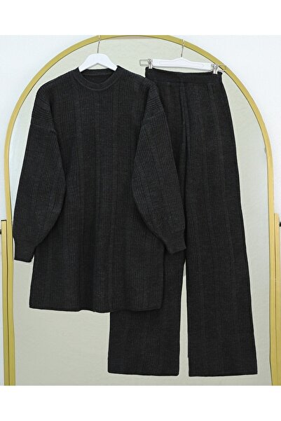 Modamorfo Σετ πλεκτό με λαιμόκοψη με μπαλόνι - μαύρο