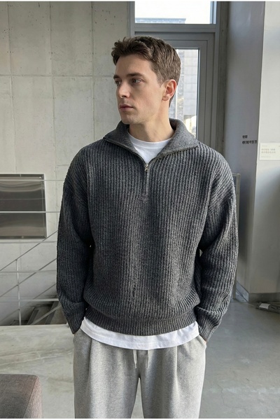 COOL TARZ Чорний чоловічий светр оверсайз із застібкою-блискавкою