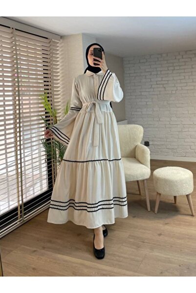 HİJABAYA Süzene κεντημένο φόρεμα με σπαστά μανίκια και φούστα