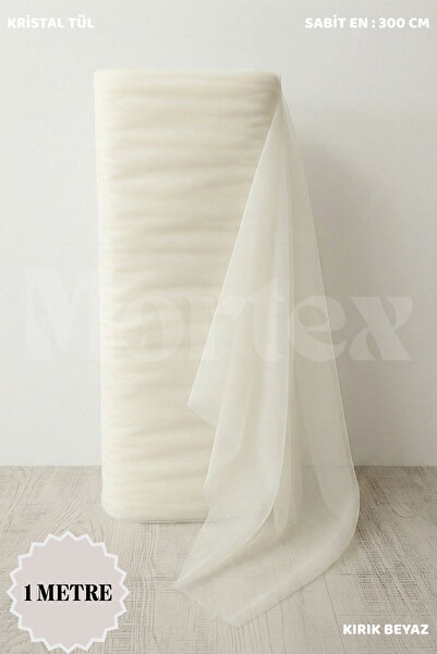 Mortex Kırık Beyaz Kristal Tül Boy 1 MT En Sabit 3 MT Nişan, Kına, Düğün, Bohça, Kapı,Doğum,Parti Süslemesi
