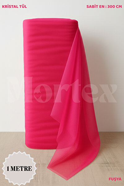Mortex Fuşya Kristal Tül Boy 1 MT En Sabit 3 MT Nişan, Kına, Düğün, Bohça, Ka...