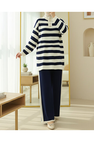 Modamorfo Set de tricotaje cu dungi groase, cu guler pe jumătate înalt și nas...