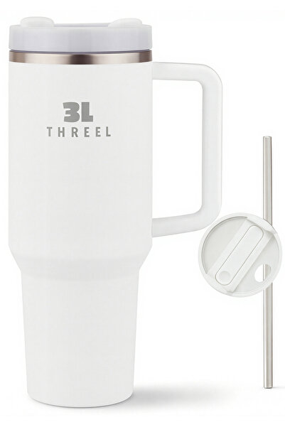 Generic 3L THREEL H2.0 1.18L Tumbler with Handle & Straw, Insulated Stainless Steel Coffee Tumbler, (White)