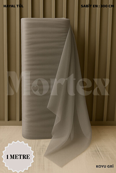 Mortex Koyu Gri Hayal Tül Boy 1 MT En Sabit 3 MT Nişan, Kına, Düğün, Bohça, K...