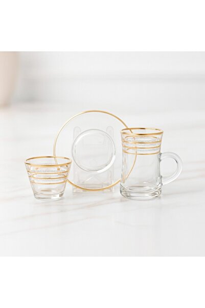 Dania Saudi Glass Tea and Coffee Set 36 Pieces with Gold Decor