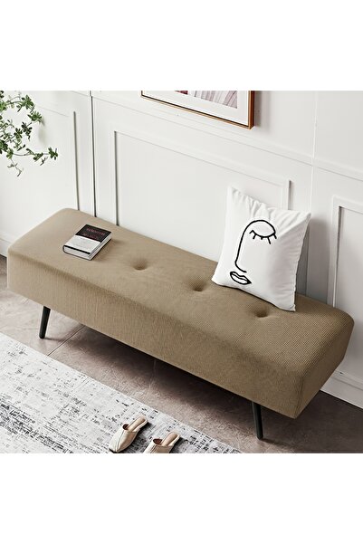 ESMART مقعد عثماني بتصميم عصري مبطن بالمخمل - مقعد في نهاية السرير، مقعد لتغيير الأحذية، بني - 120 سم