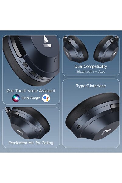 BOAT Nirvana 751 ANC, 33 dB Hybrid ANC, Bluetooth Overhead, Fast Charging, Ambient Sound Mode, blue