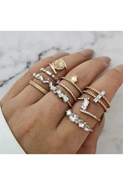 Pursehuit Set de 10 inele, aurii, cu pietre, Nessi C1