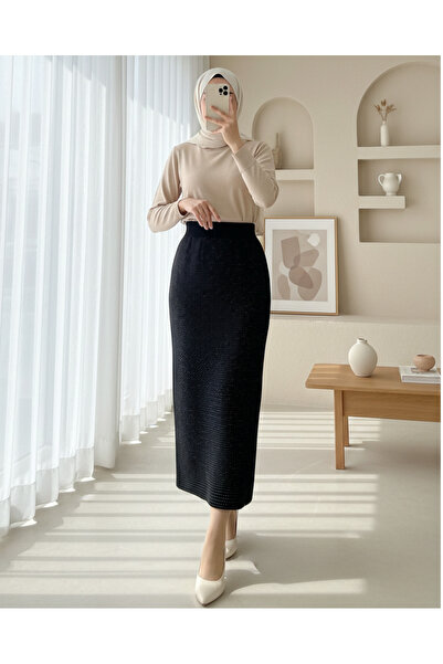 Modamorfo Φούστα με πέτρες και ελαστική μέση -Μαύρη