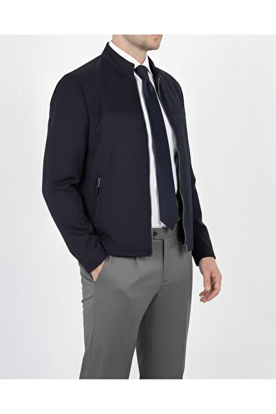 TerziAdemAltun Italian Style Slim Fit Seasonal Men's Suede Coat Navy Blue T9174