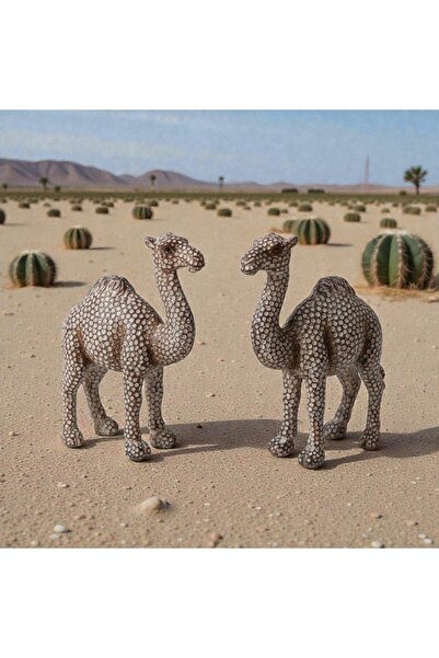 e-life shop Simli Parlayan 2’li Deve Biblo Seti Dekoratif Reçine Heykel Hediy...