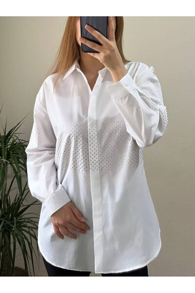 HİJABAYA Поплинена риза - детайл от камък отпред