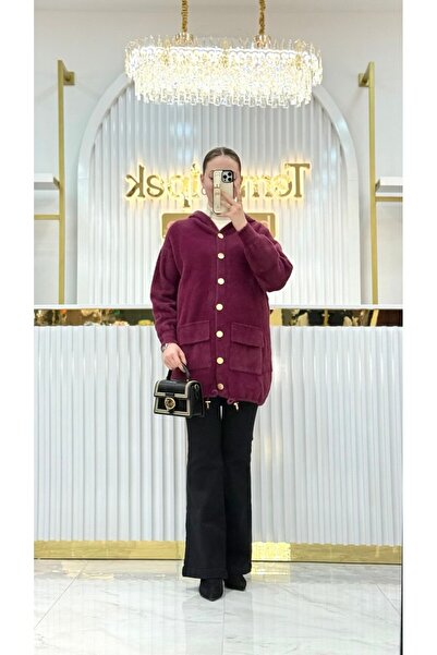 Nefise Angora Kapşonlu Uzun Hırka