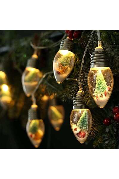 Timebox Lumini de Crăciun 2m glob de zăpadă cu 10 LED-uri, becuri pentru brad și decor, 2 moduri, alimentat cu baterii