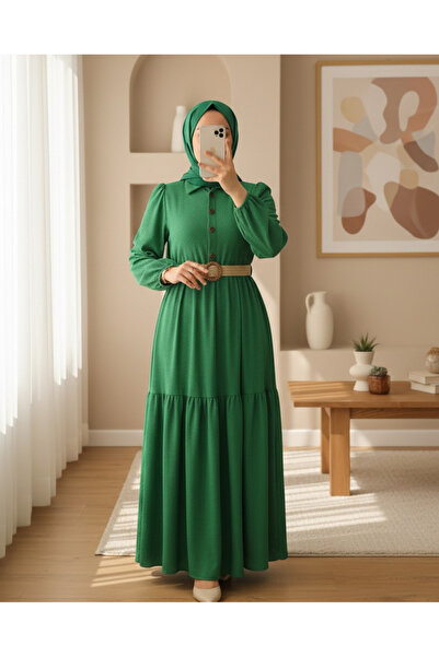 HİJABAYA Φόρεμα με μερικό μισό κουμπιά τσακισμένο με ζώνη
