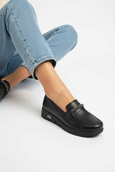 DERKADESİGN Pantofi negri cu talpă ortopedică confortabilă pentru femei