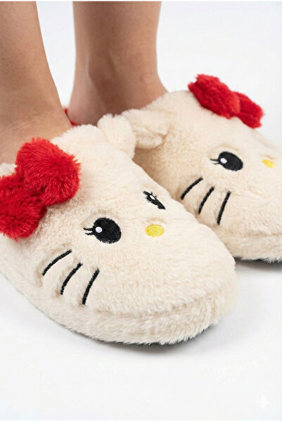 StWenn Γυναικείες παντόφλες με φιγούρες ζώων, με λεπτομέρεια από κορδέλα και χνουδωτό σχέδιο