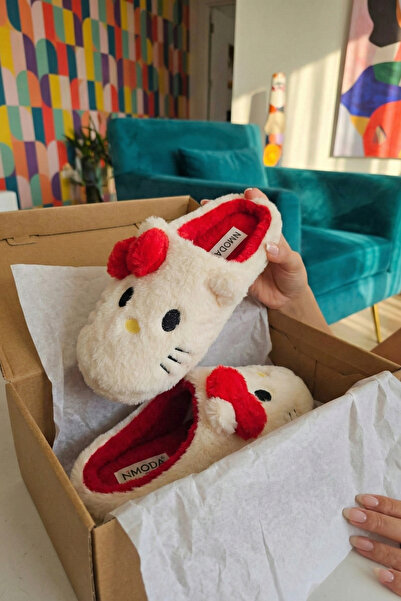 StWenn Γυναικείες παντόφλες με φιγούρες ζώων, με λεπτομέρεια από κορδέλα και χνουδωτό σχέδιο