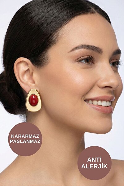 KAYOUBI Kadın Antialerjik Kararmaz Suya Dayanıklı Bordo Taşlı Plaka Şık Tarz ...