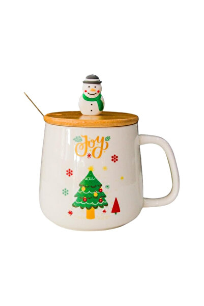 UKR كوب سانتا كلوز لعيد الميلاد، سعة 14 أونصة مع ملعقة وغطاء، كوب قهوة سيرامي...