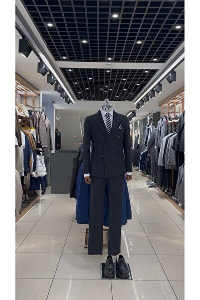 BT BABA TERZİ بدلة رجالية مخططة مزدوجة الصدر