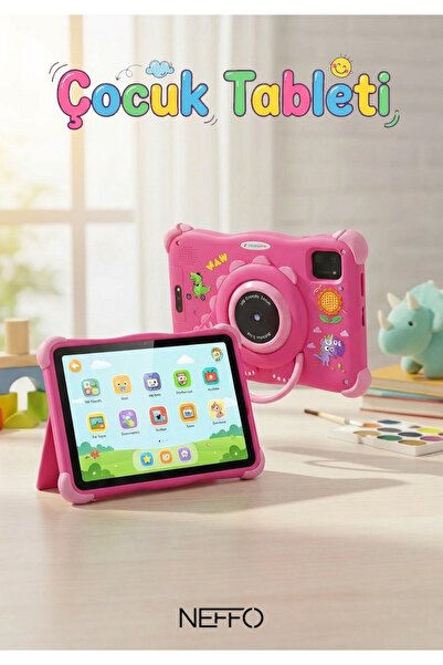 NEFFO 5G Wifi Android 13 Çocuk Tableti - Ön & Arka Kameralı, Eğitim ve Oyun İçin Kılıflı Tablet Pembe