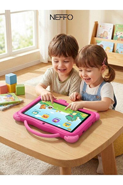 NEFFO 5G Wifi Android 13 Çocuk Tableti - Ön & Arka Kameralı, Eğitim ve Oyun İçin Kılıflı Tablet Pembe
