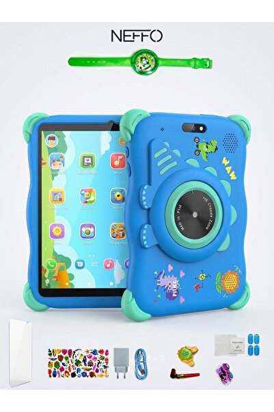 NEFFO 5G Wifi Android 13 Çocuk Tableti – Ön & Arka Kameralı, Eğitim ve Oyun İçin Kılıflı Tablet Mavi