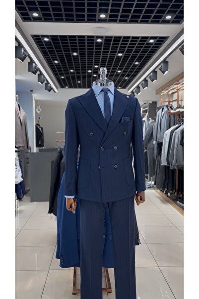 BT BABA TERZİ بدلة رجالية مخططة مزدوجة الصدر