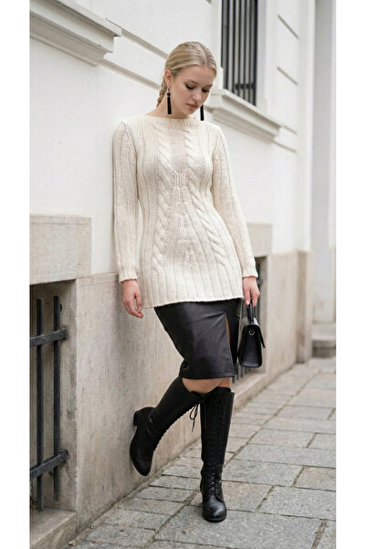 bohostyle Tunică Tricotată Tip Mini Rochie, Lungime 80 cm, Acoperă Șoldurile– Casual Elegant