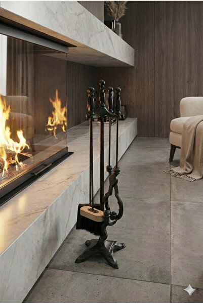 VAV Mühendislik Şömine Döküm Maşa Kürek Takımı Seti Siyah