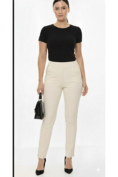 AKŞEN GİYİM Plus Size Punto Pants with Stones on the Sides, Lycra Tightening,...