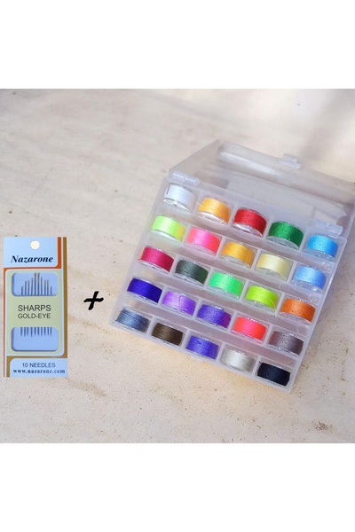 Kezban Tekstil Mini cutie de 25 bucăți de ață de cusut pentru ac de mână și mașină cadou