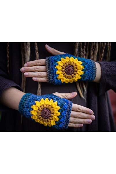 El örgüsü قفازات ديزي بدون أصابع - محبوكة يدويًا وكروشيه