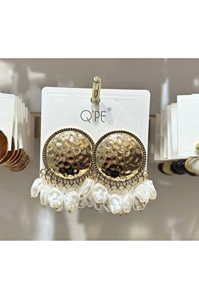 QPE Pearl Dangle Gold Steel Earrings