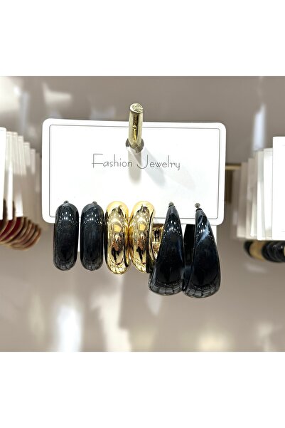 QPE Multiple Hoop Earring Set Black-Gold