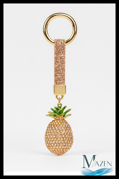 MAZEN Breloc de lux cu piatră de cristal maro cu figurină de ananas și orname...