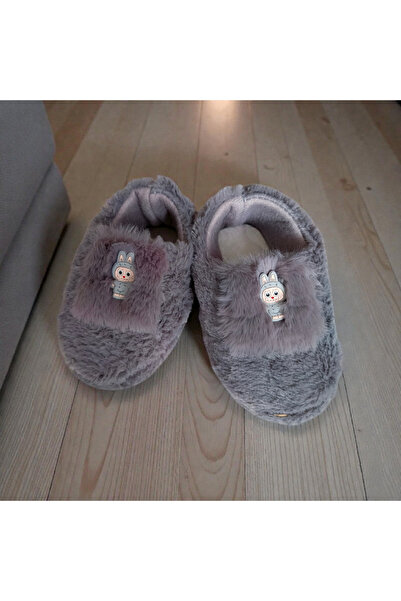 KMS HOME Unisex Labubulu Panduf Gri Panduf Erkek Panduf Kız Panduf