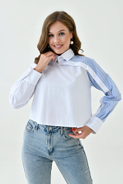 MAMAYAGA Dámská košile s límečkem se speciálním designem a knoflíčky s pruhovaným zdobením