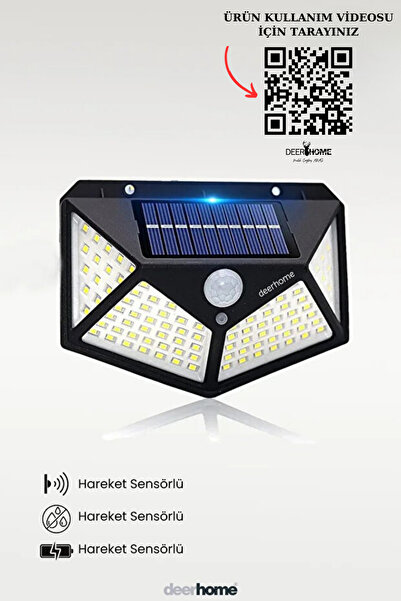 MCA Deerhome 1 Adet Solar Güneş Enerjili Hareket Sensörlü 4 Taraflı Bahçe Garaj Ev Aydınlatma Lambası