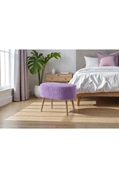 Framgan Teddy Ahşap Ayaklı Oval Puf – Makyaj Masası Pufu - Ayak Uzatma Pufu -...