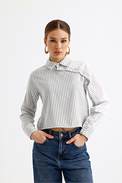 MAMAYAGA Dámská košile s límečkem se speciálním designem a knoflíčky s pruhovaným zdobením