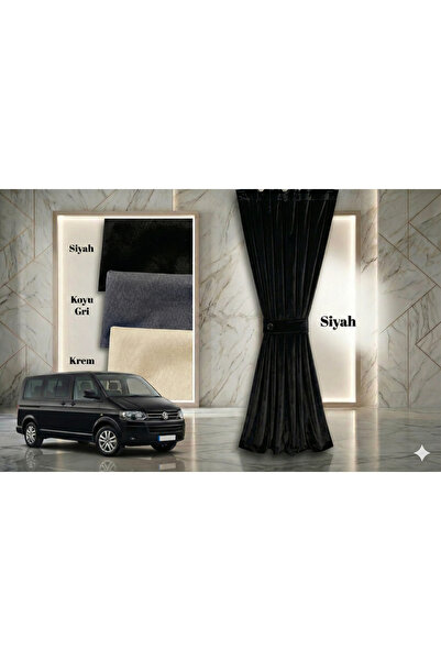 MOPS Volkswagen Transporter T5 2004-2022 Uzun Şase Siyah Raylı Oto Perde Takı...