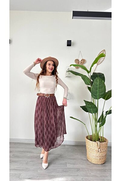 modadagiyim Kadın Ekose Desenli Kırışık Efektli Astarlı Asimetrik Midi Şifon ...