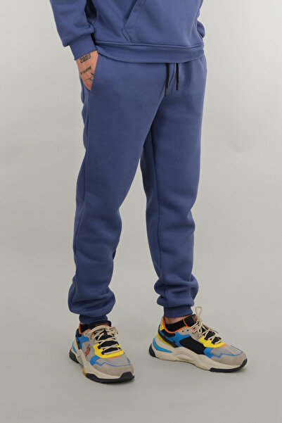 Souris Ανδρικό παντελόνι φούτερ Indigo Relaxed Fit 3 κλωστών Σ επένδυση fleece Χοντρό ύφασμα